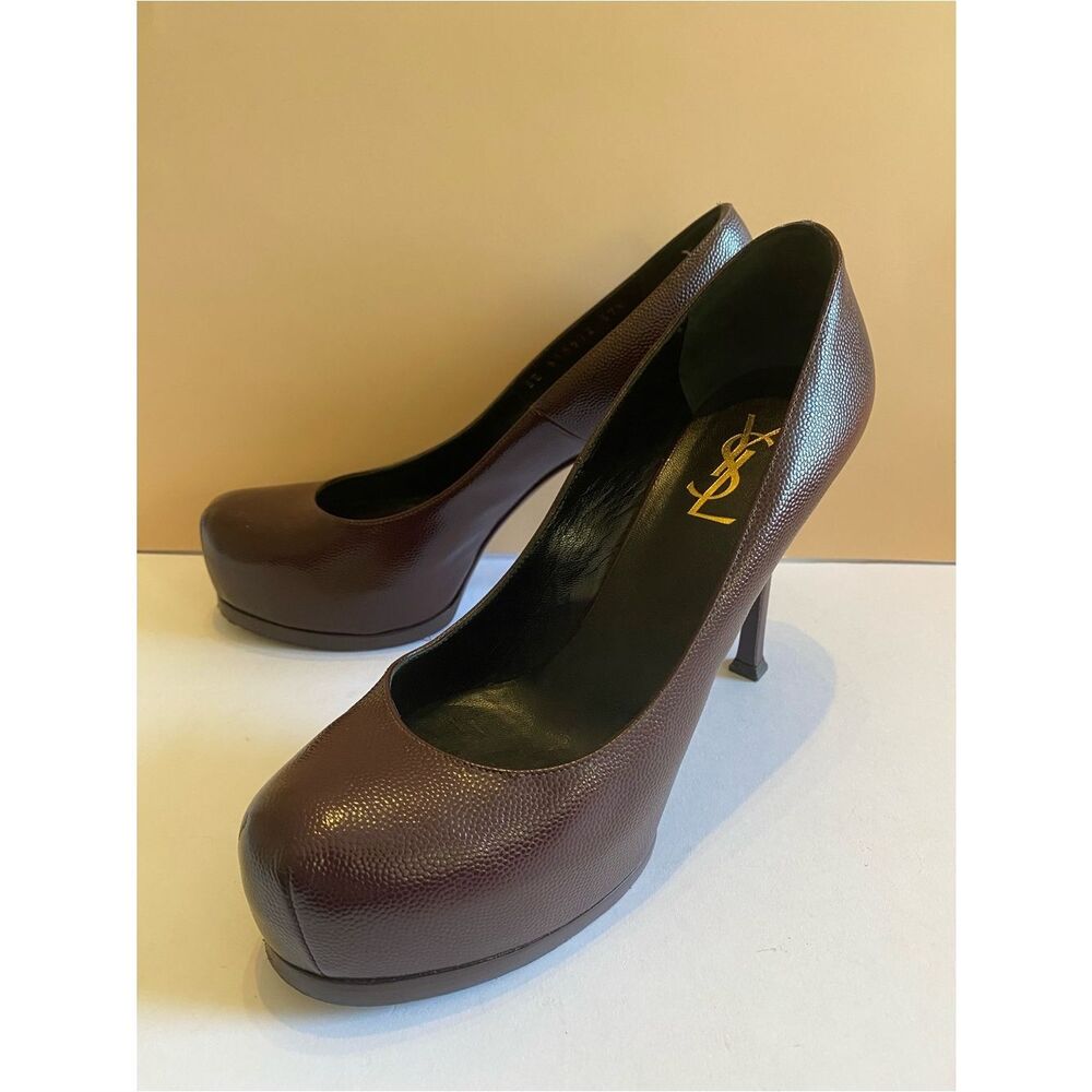 Yves Saint Laurent Tribtoo 80 Burgundy Leather Platform Stilettos